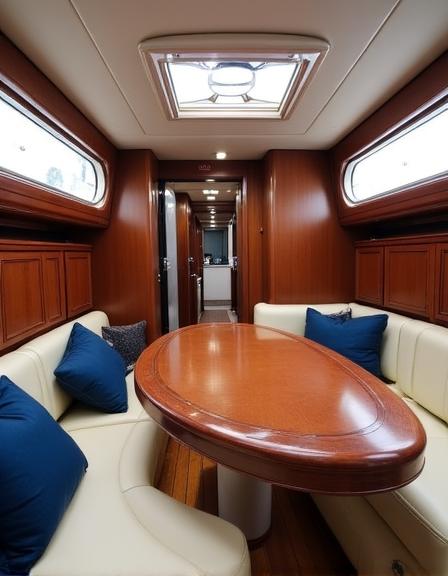 Dettaglio interni in mogano lucido per yacht di 40 piedi