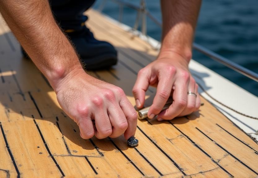 Posa del ponte in teak su yacht di lusso