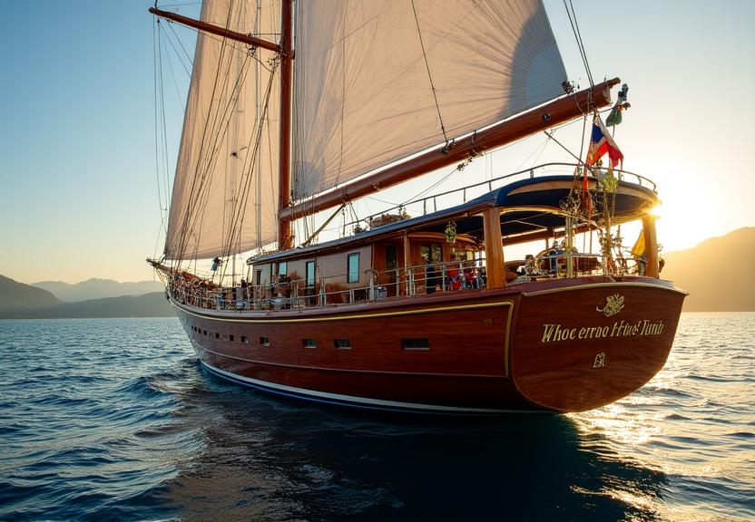 Barca a vela classica restaurata con dettagli in ottone